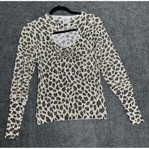 CACHE Women’s Animal Print Cutout Shimmer Size M Rayon Spandex Blend Sweater